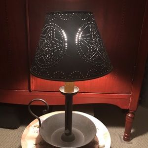 Primitive candle stick tin punched star lamp